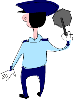 Stop right there, criminal scum! Nobody breaks the law on my watch! Now pay your fine or it’s off to jail.